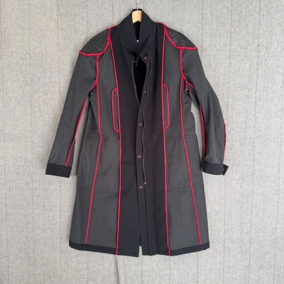 Vintage Y2K Hilfiger Black Stretch Cotton Long Military Midi Coat Size X-Large - Picture 8 of 17